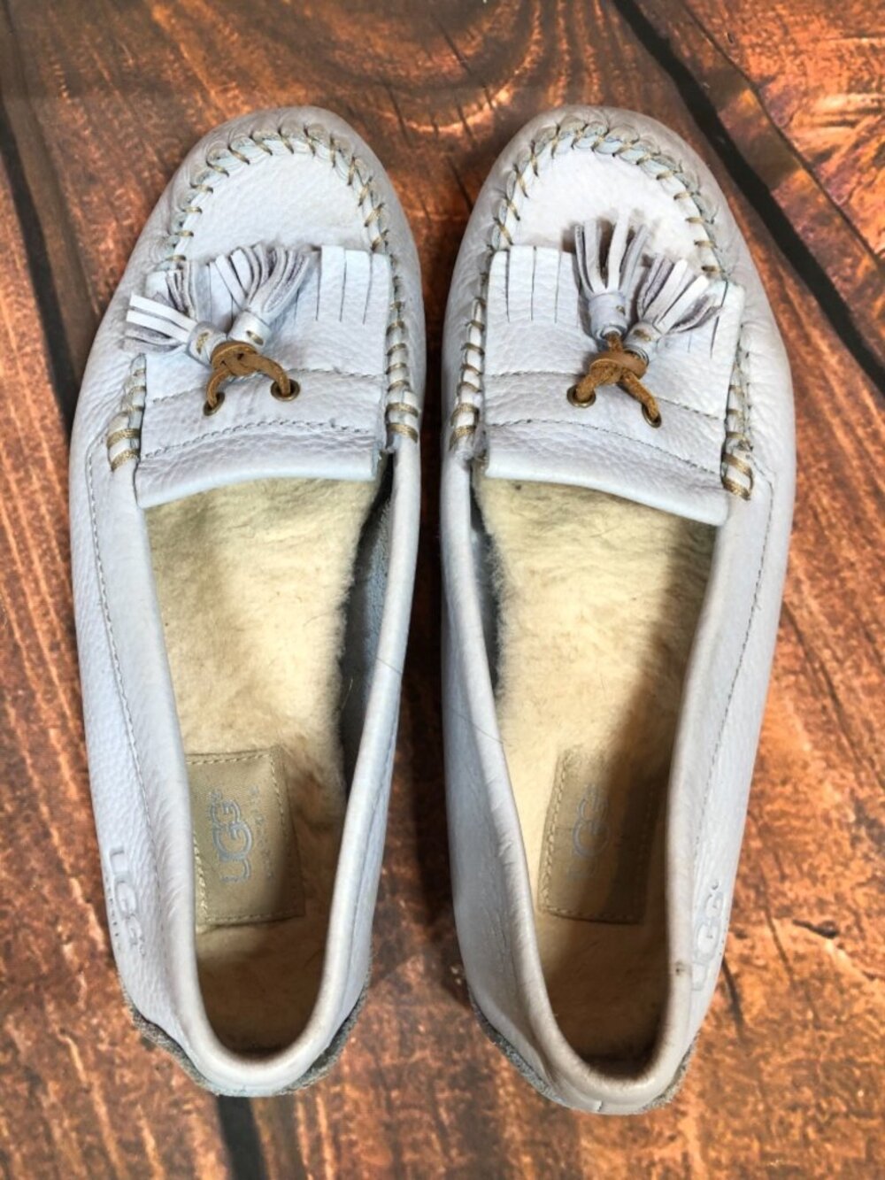 UGG Womens 7 / 38 Margaret Blue Leather Tasseled Loafer Slipper - Picture 11 of 11